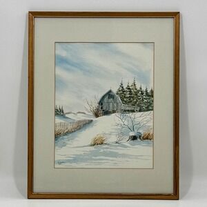 Original Watercolor Painting of a Snowy Barn by Arthur Legiehn, 1985